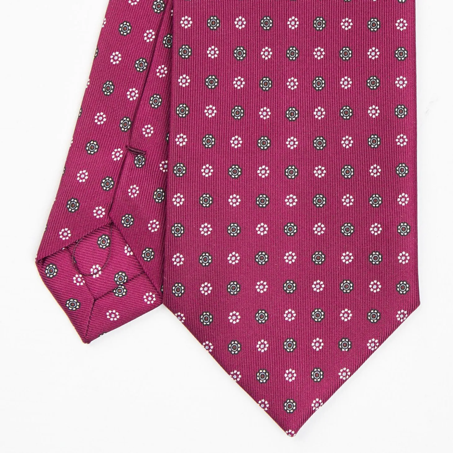 Burgundy Sartorial Classic Silk Tie - Small Flower Pattern