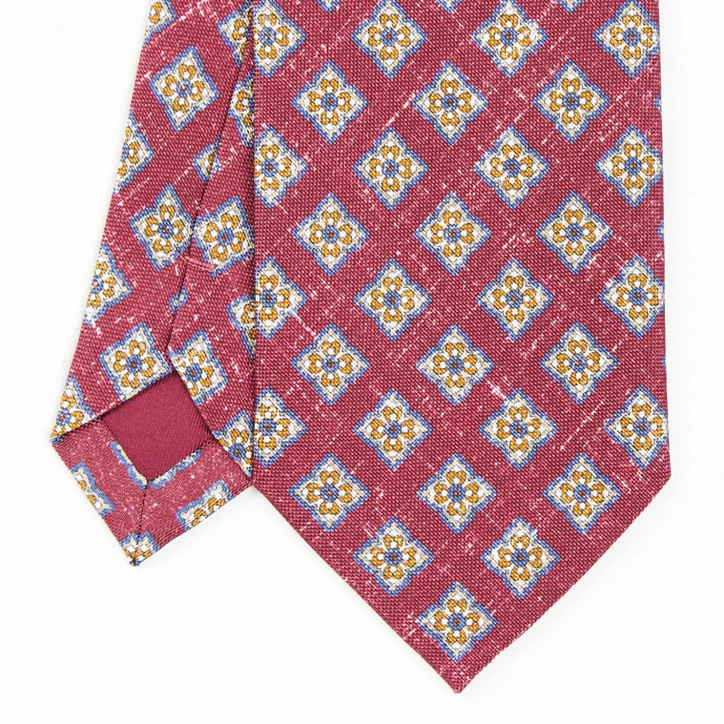 Burgundy Sartorial Cotton And Silk Tie - Large Flower Pattern