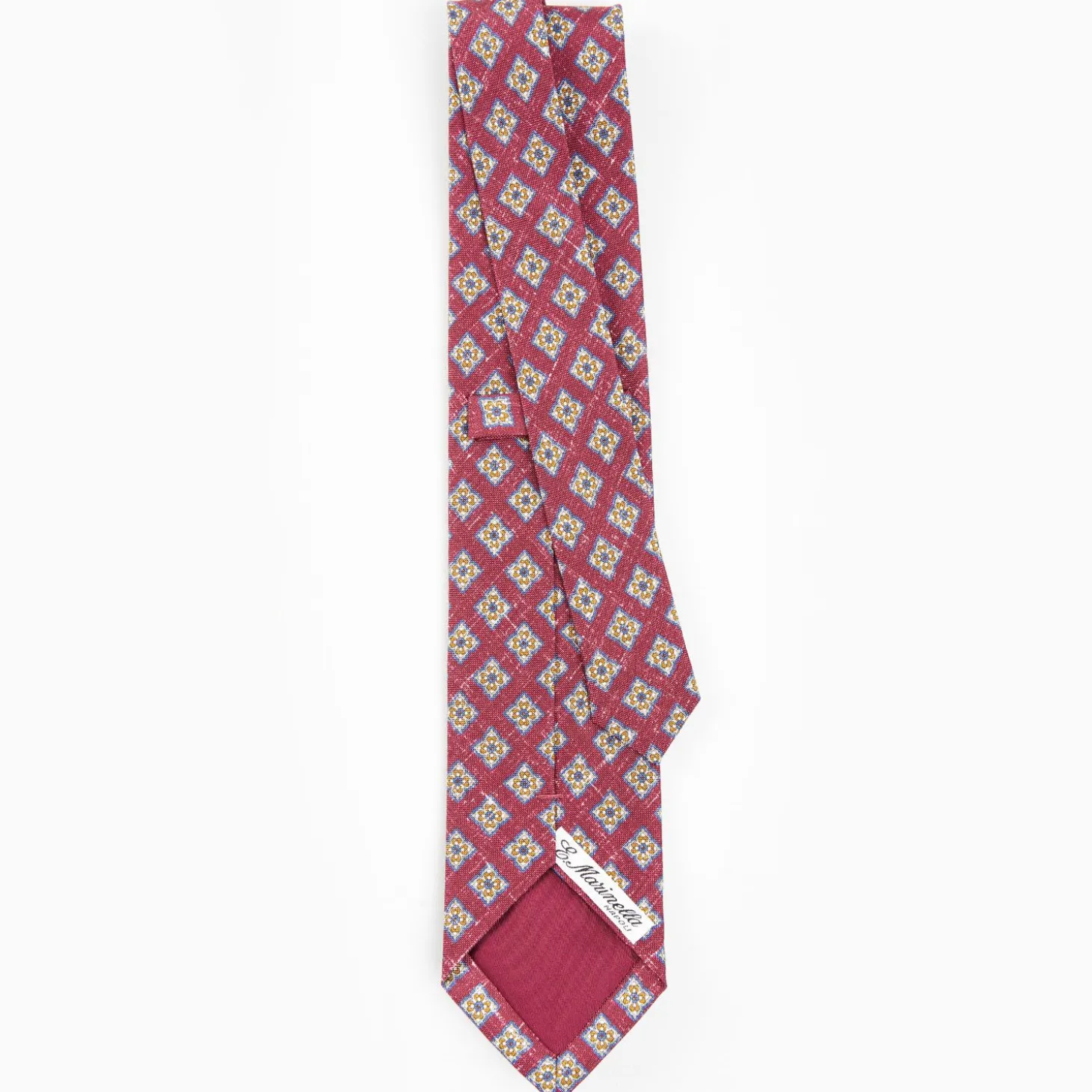 Burgundy Sartorial Cotton And Silk Tie - Large Flower Pattern