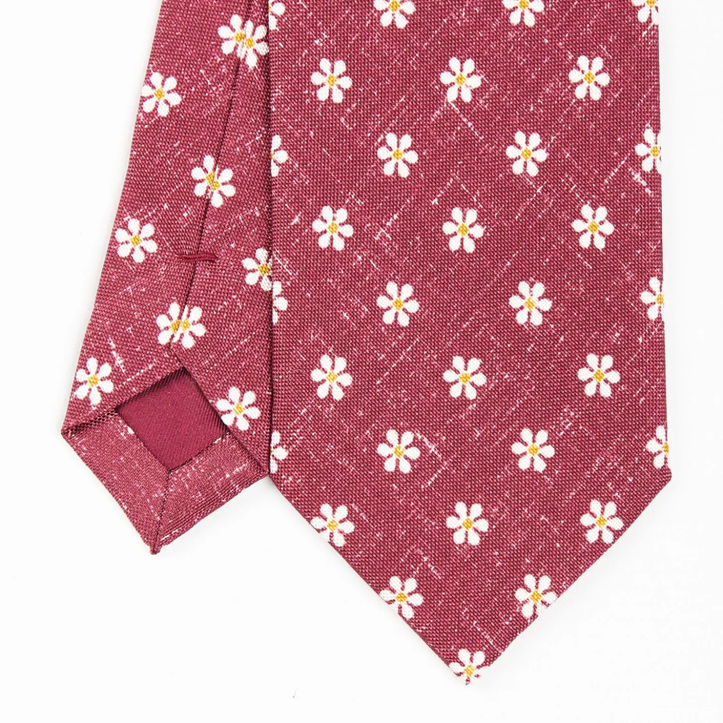 Burgundy Sartorial Cotton And Silk Tie - Large Flower Pattern
