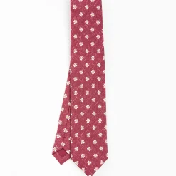 Burgundy Sartorial Cotton And Silk Tie - Large Flower Pattern