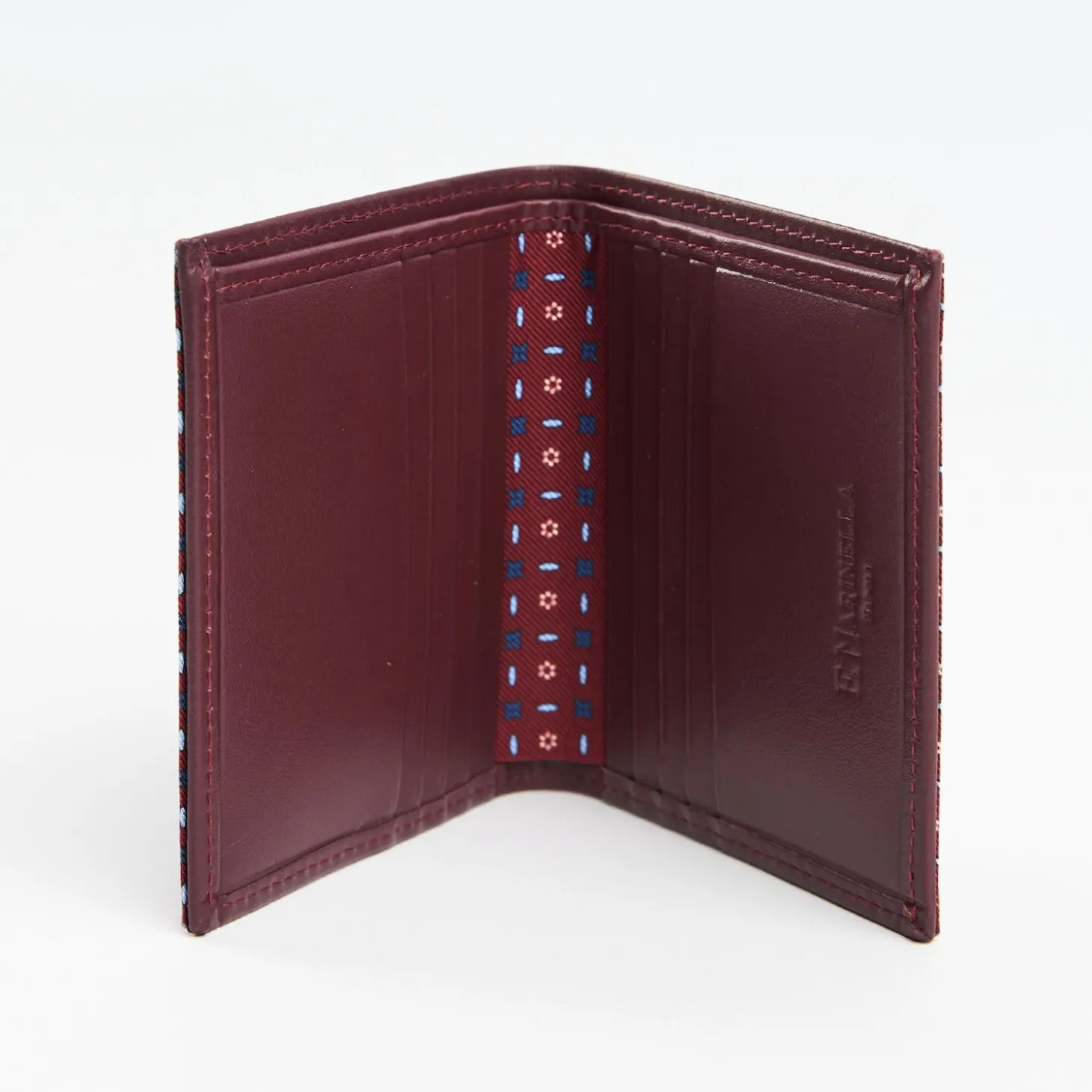 Burgundy Small Wallet In Silk And Leather