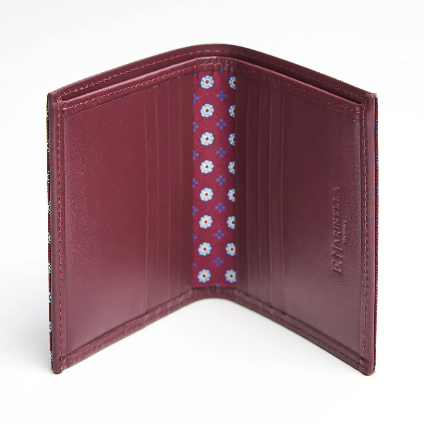 Burgundy Small Wallet In Silk And Leather