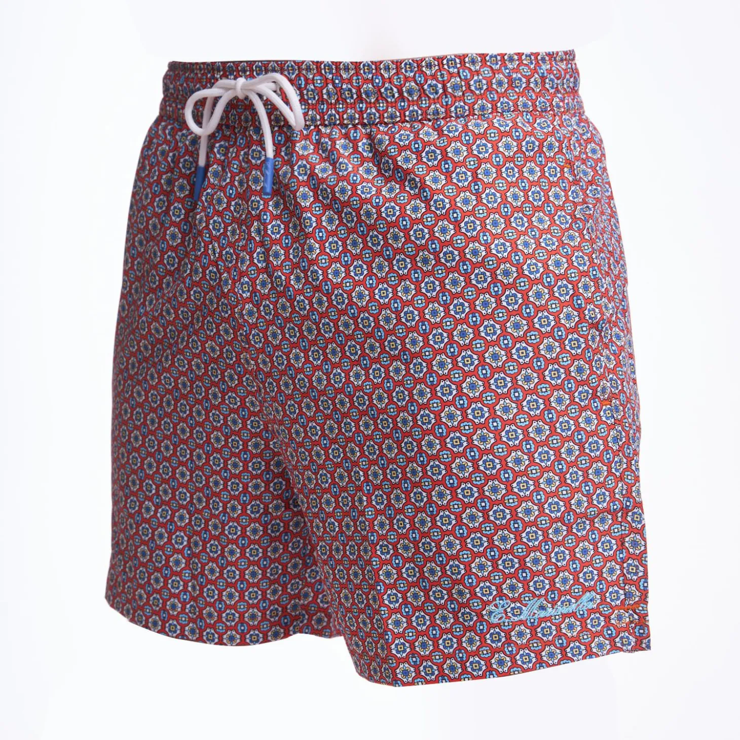 Burgundy Swim Short - Large Flower Pattern