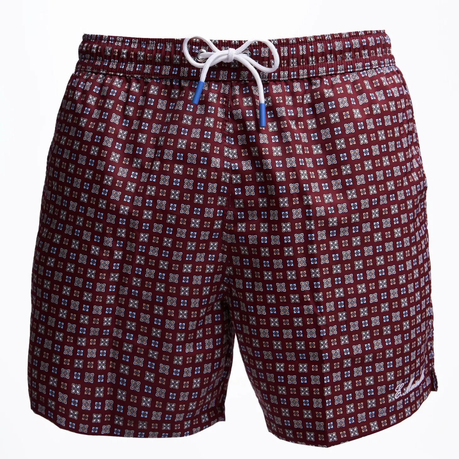 Burgundy Swim Short - Small Flower Pattern