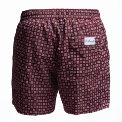 Burgundy Swim Short - Small Flower Pattern