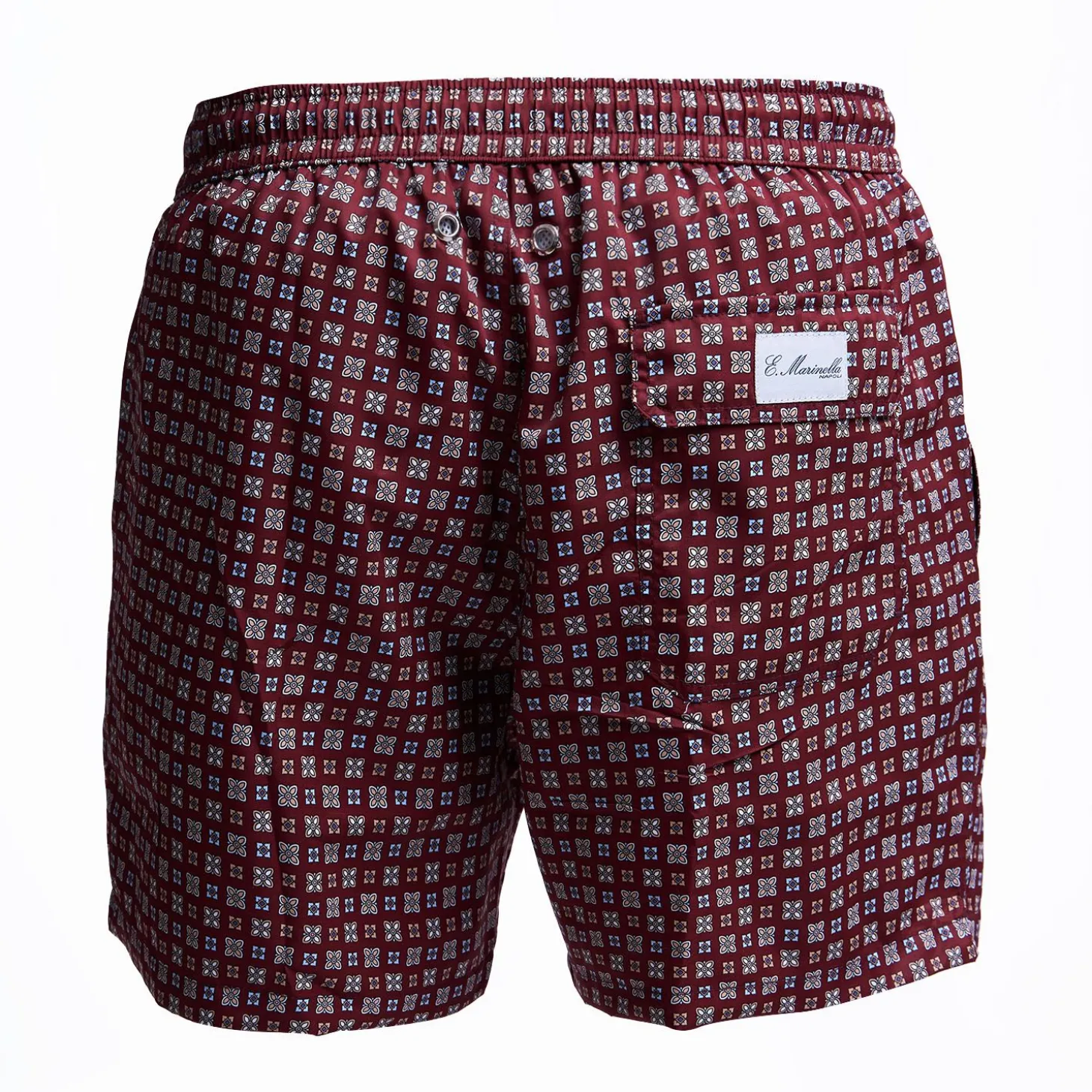 Burgundy Swim Short - Small Flower Pattern