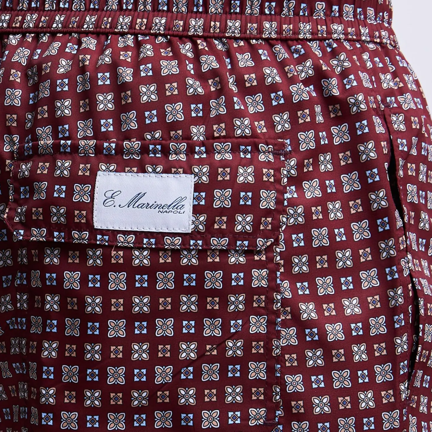 Burgundy Swim Short - Small Flower Pattern