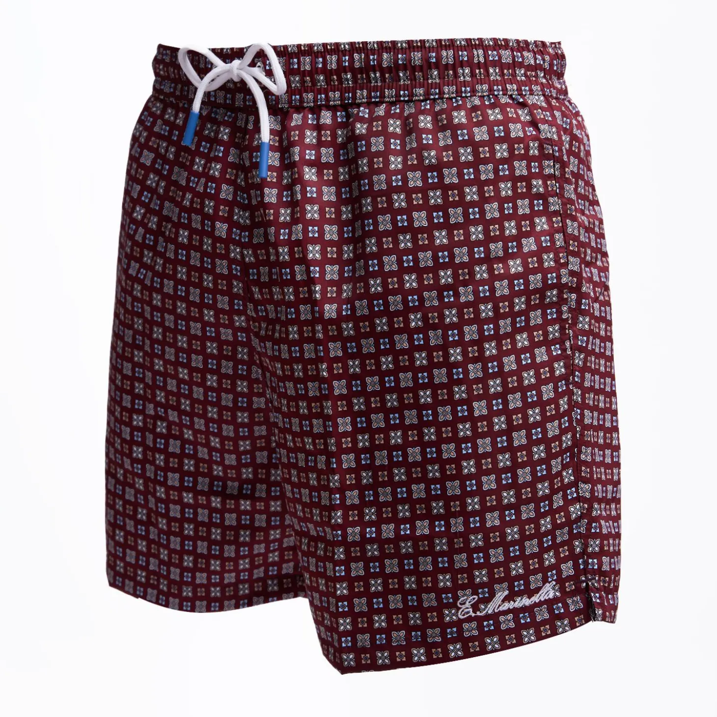 Burgundy Swim Short - Small Flower Pattern