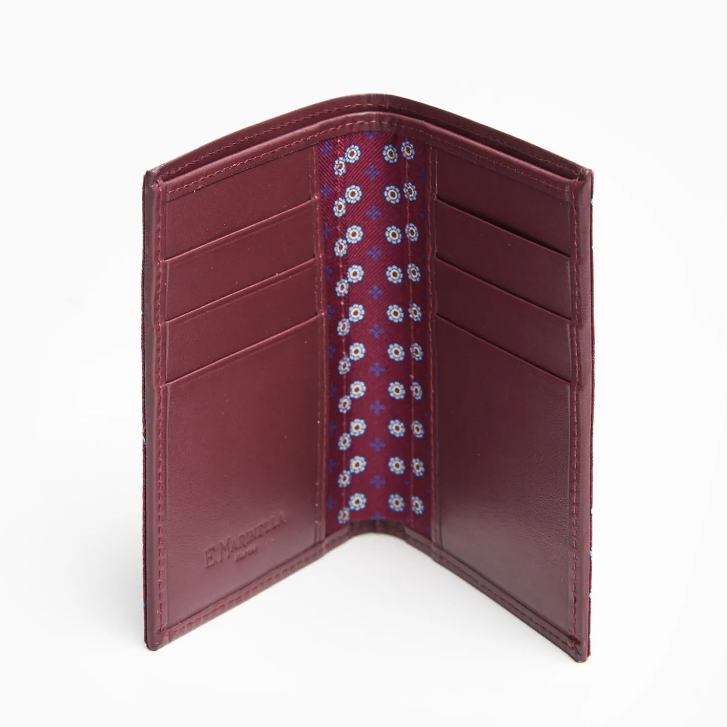 Burgundy Vertical Wallet In Silk And Leather