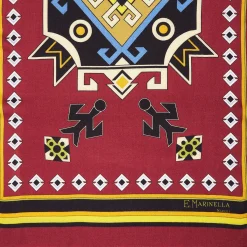 Burgundy Wool And Silk Scarf With Geometric Design