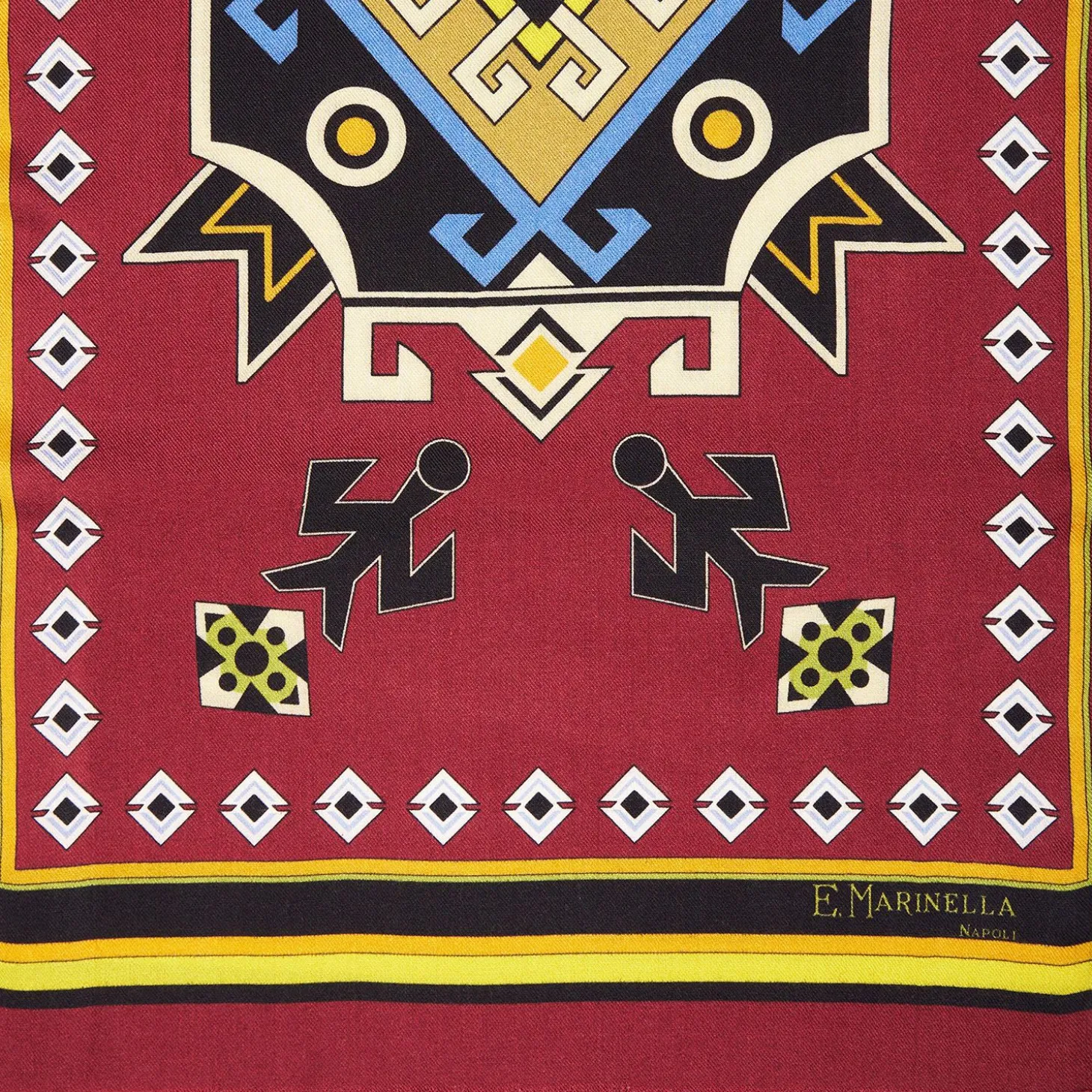 Burgundy Wool And Silk Scarf With Geometric Design