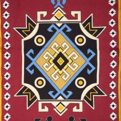 Burgundy Wool And Silk Scarf With Geometric Design