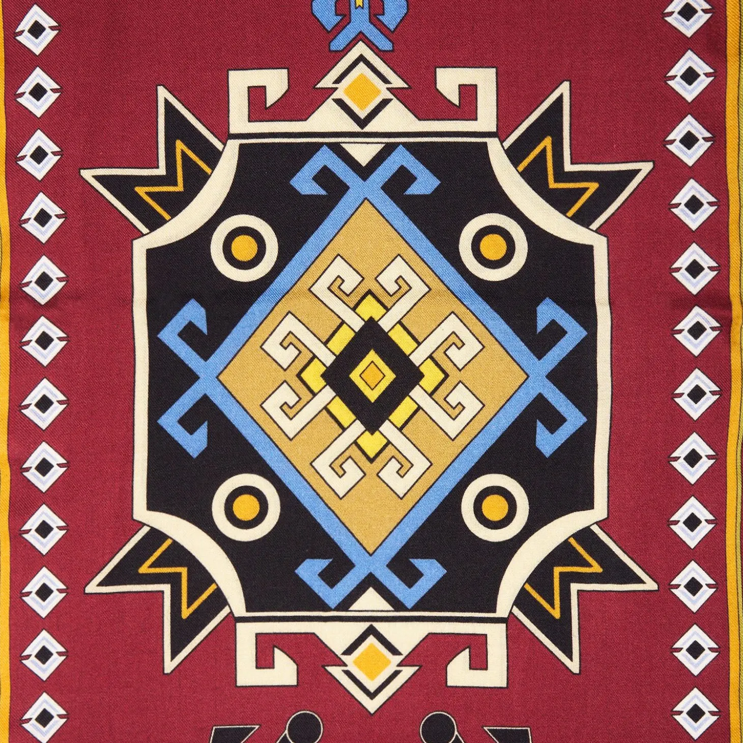 Burgundy Wool And Silk Scarf With Geometric Design