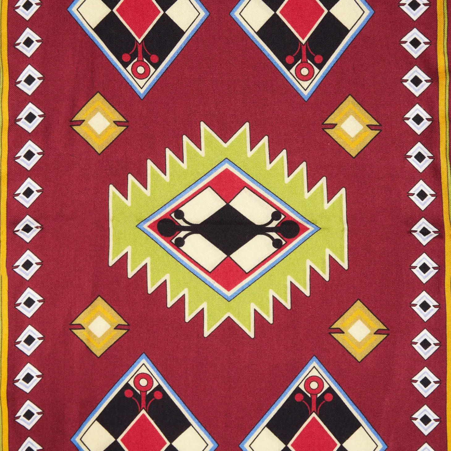 Burgundy Wool And Silk Scarf With Geometric Design