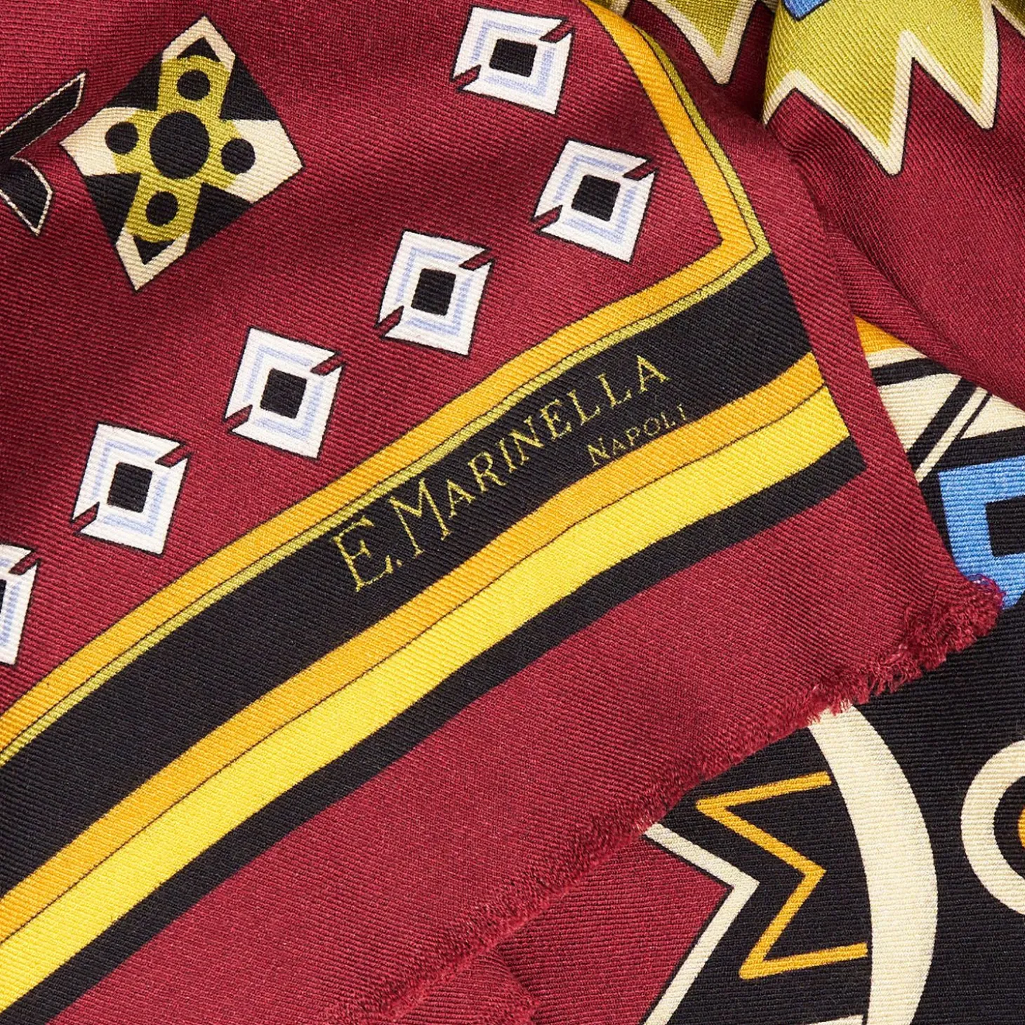 Burgundy Wool And Silk Scarf With Geometric Design