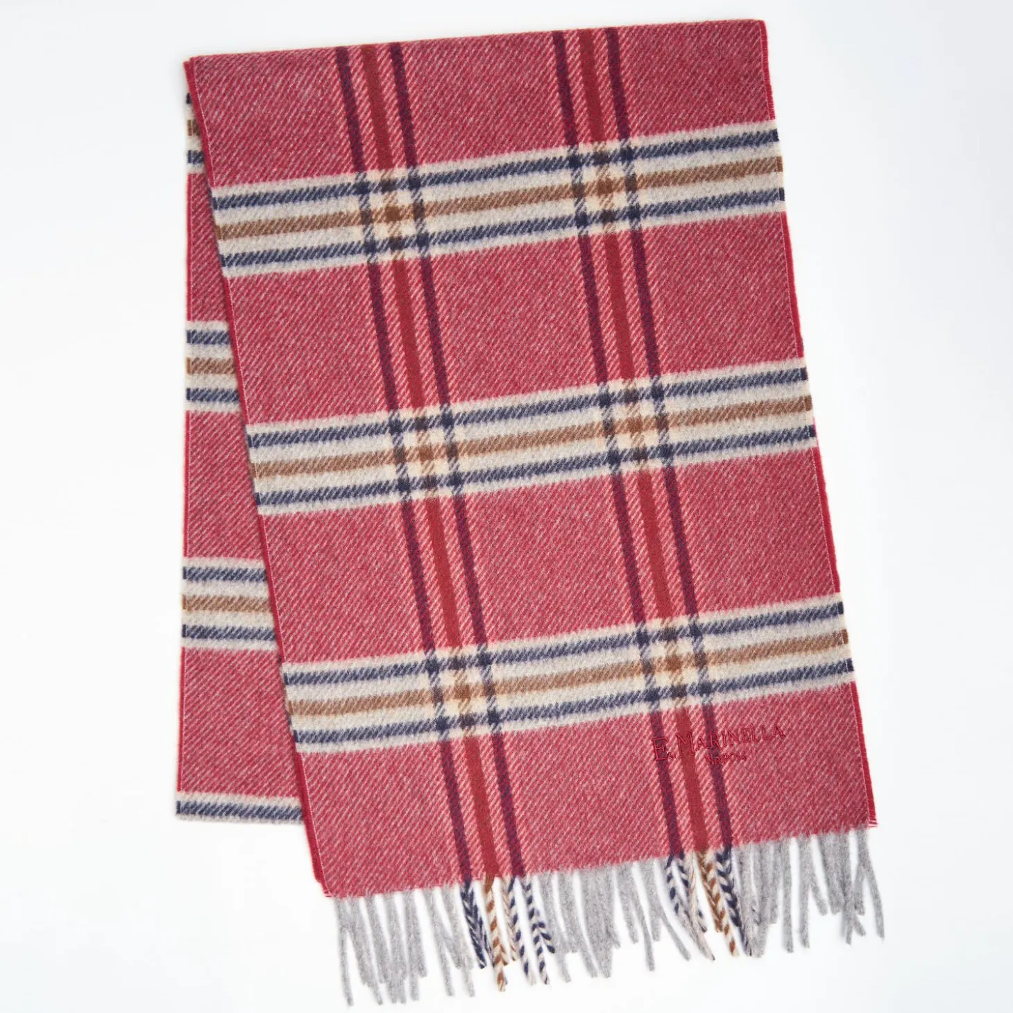 Burgundy Wool Plaid Scarf With Bangs