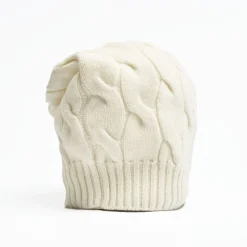 Cable-Knit Beige Wool Hat
