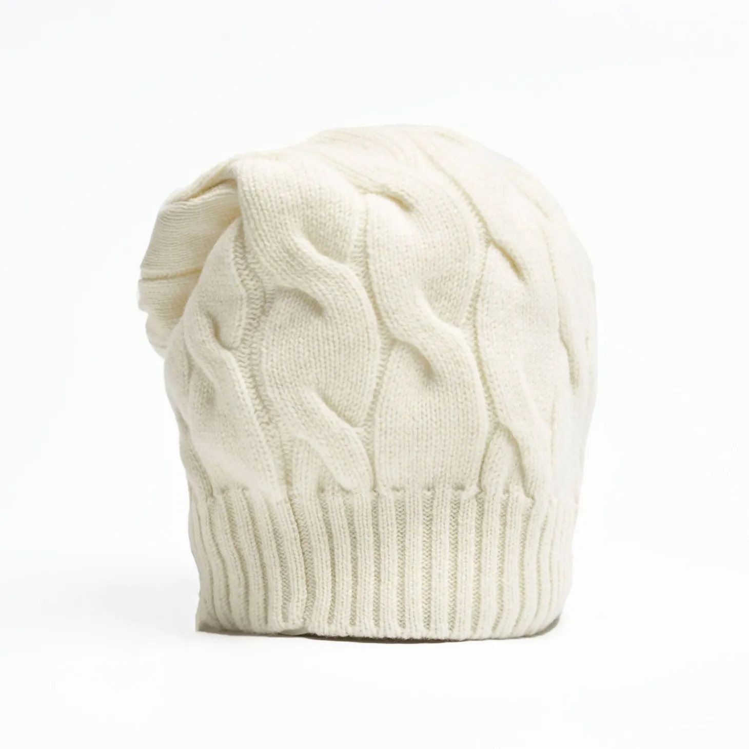 Cable-Knit Beige Wool Hat