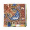 Camel And Bluette Wool Stole - Damask Pattern