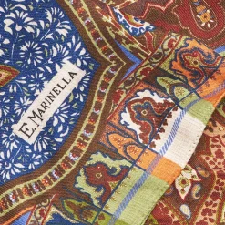 Camel And Bluette Wool Stole - Damask Pattern