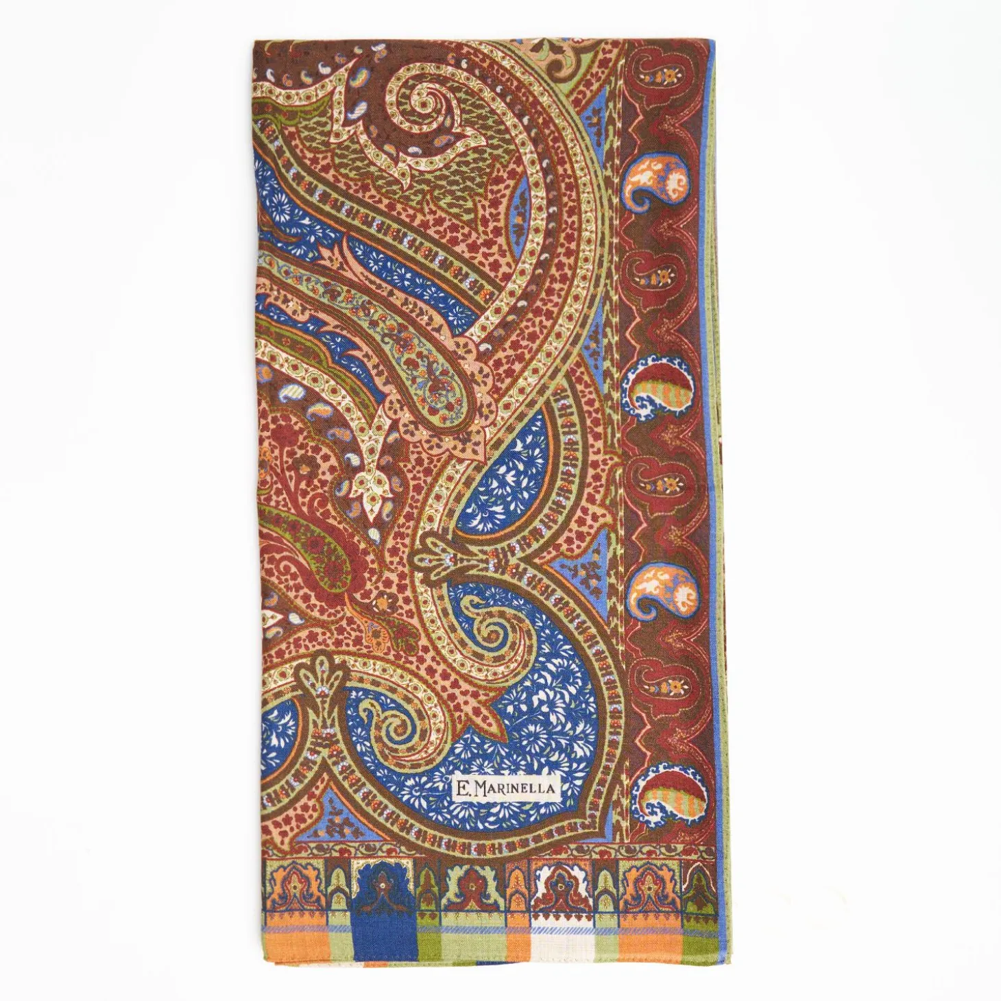 Camel And Bluette Wool Stole - Damask Pattern