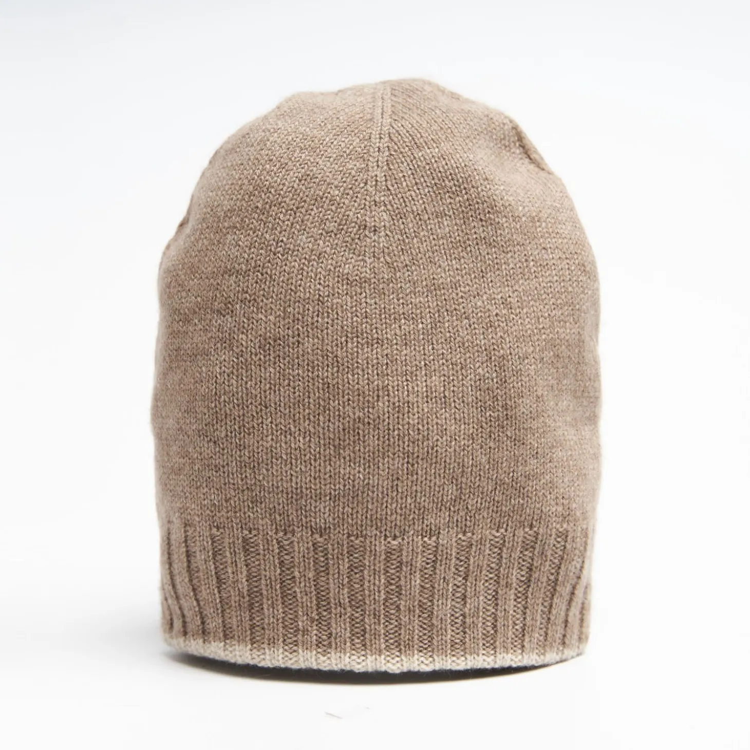 Camel And White Bicolor Cashmere Beanie