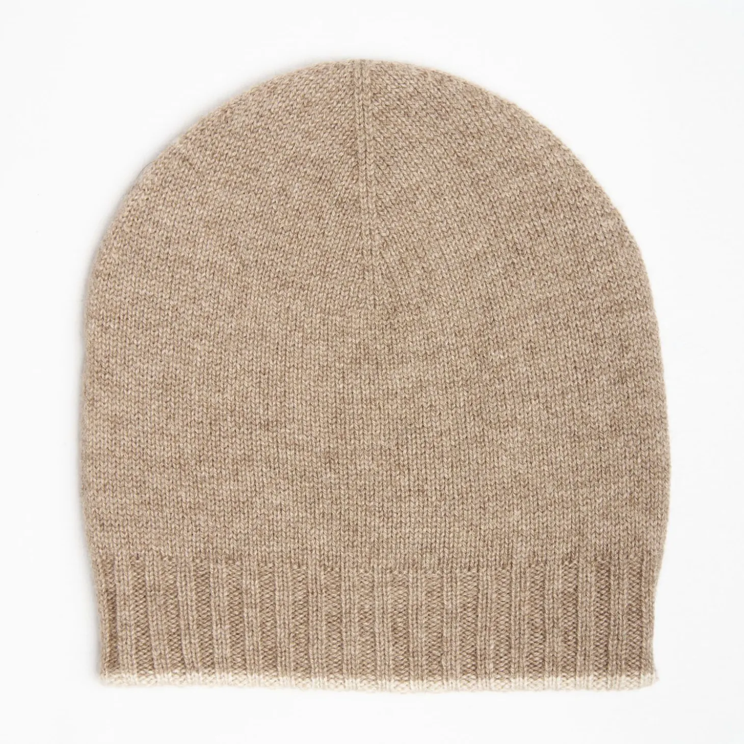 Camel And White Bicolor Cashmere Beanie