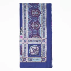 Dark And Blue Wool Stole - Floral Pattern