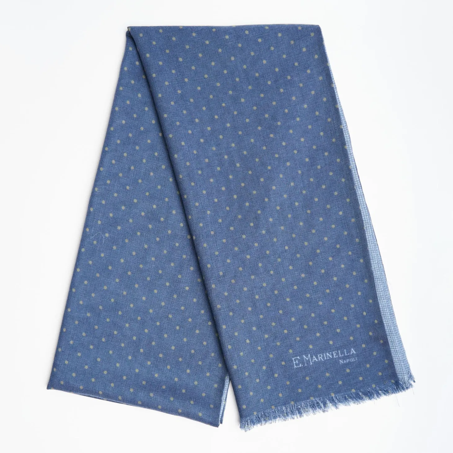 Dark And Light Blue Double Patterned Wool And Silk Scarf