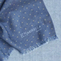 Dark And Light Blue Double Patterned Wool And Silk Scarf