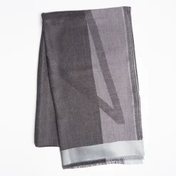 Dark And Light Gray Cashmere Scarf With Pearl Gray Silk Detail