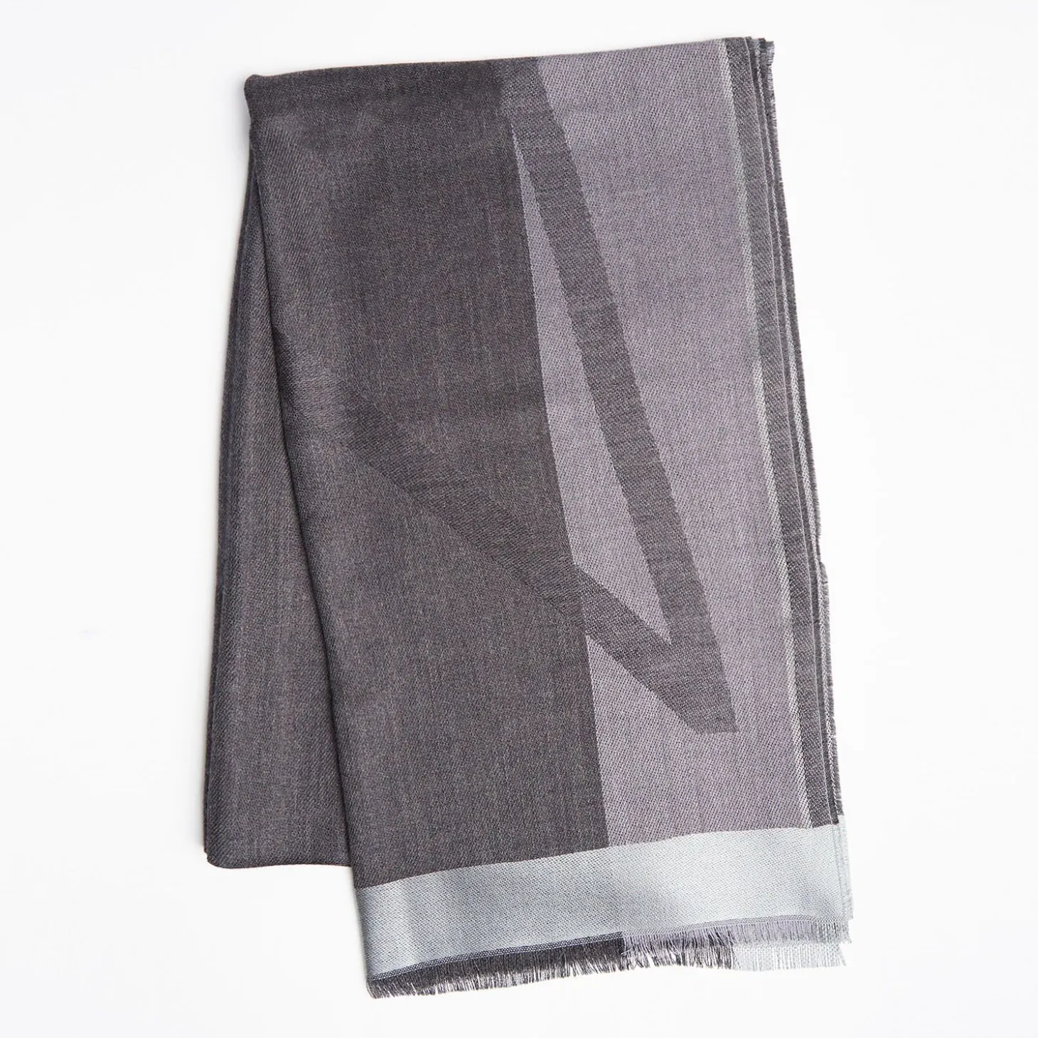 Dark And Light Gray Cashmere Scarf With Pearl Gray Silk Detail