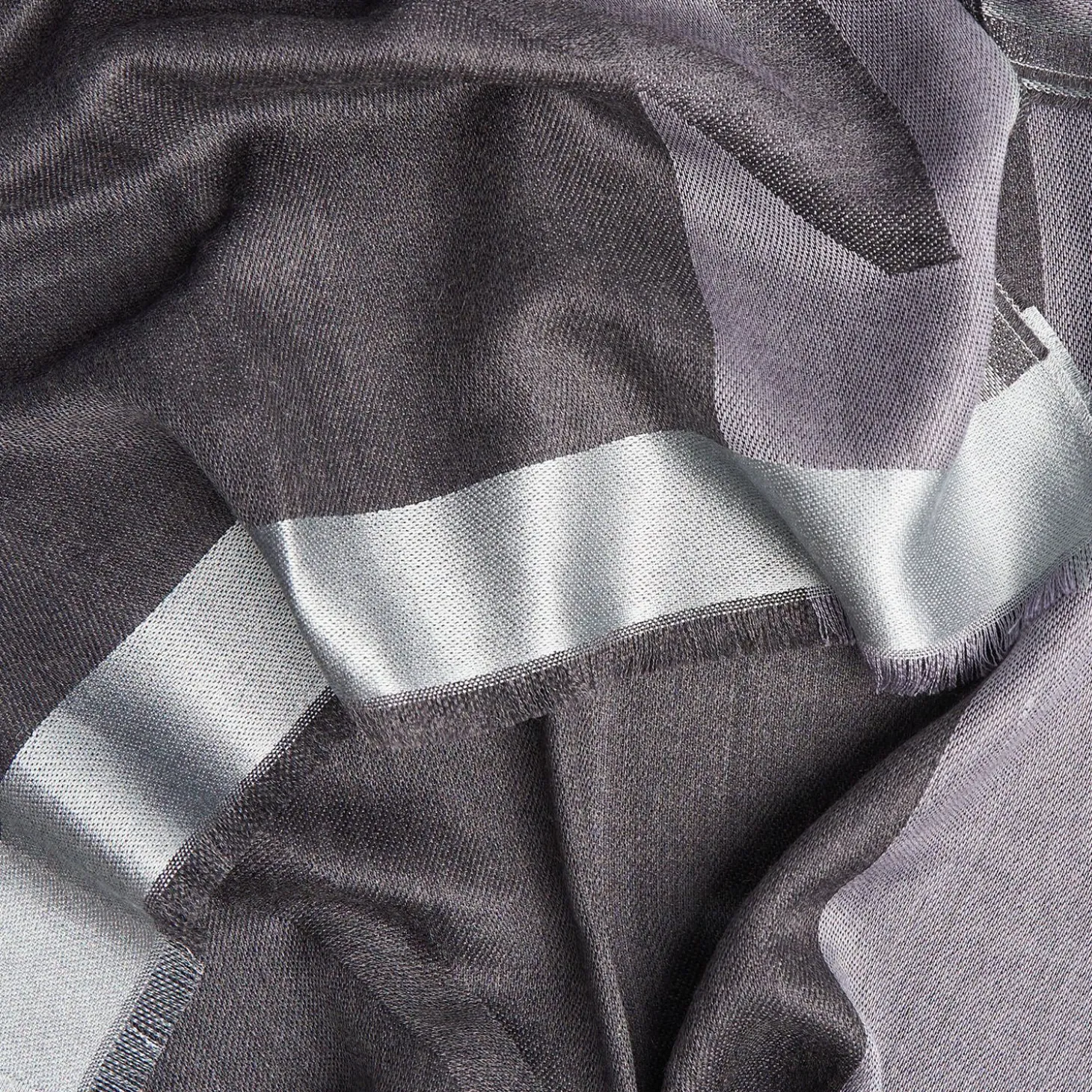 Dark And Light Gray Cashmere Scarf With Pearl Gray Silk Detail