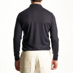 Dark Blue Cashmere And Silk Polo Shirt