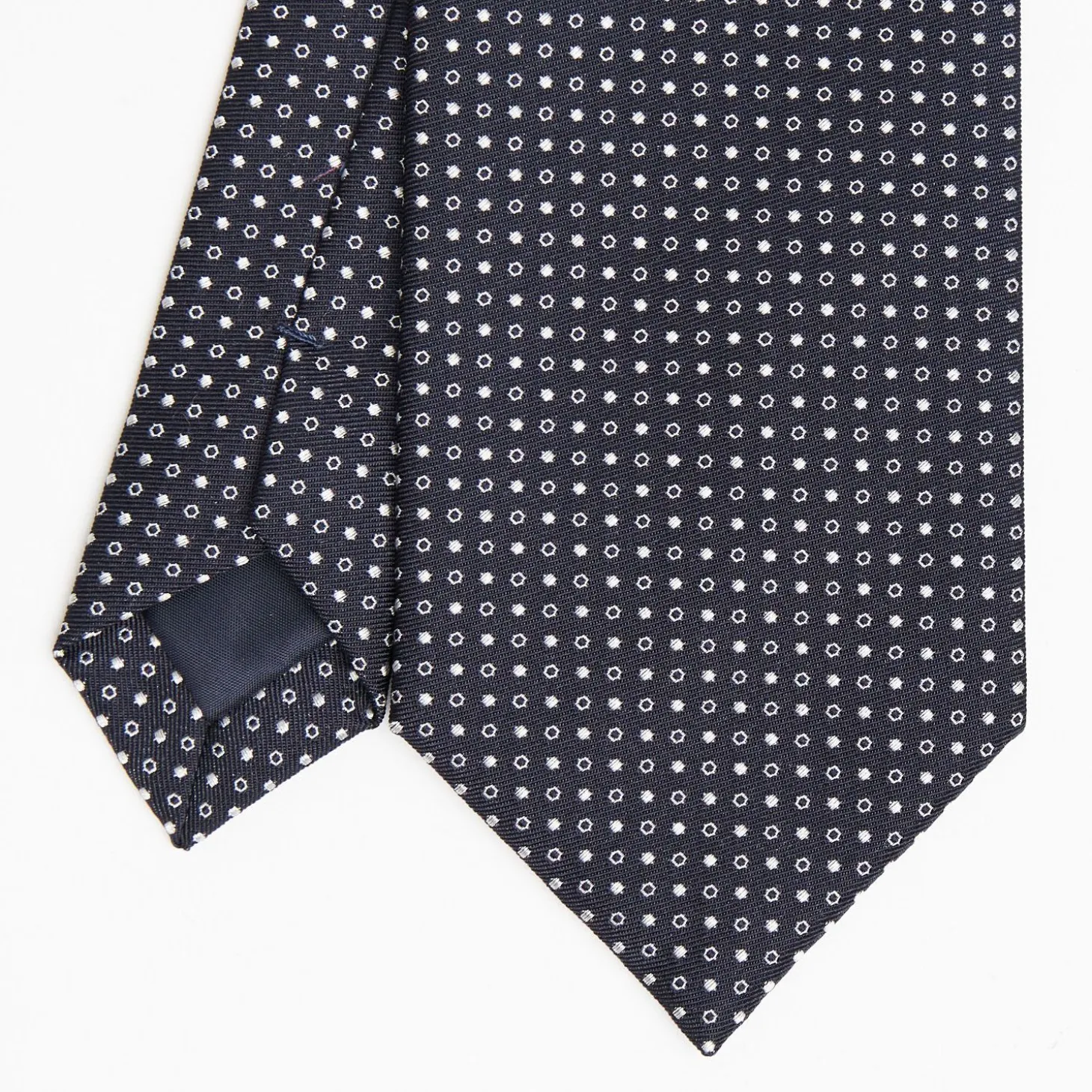 Dark Blue Ceremonial Jacquard Silk Tie Small Geometric Pattern