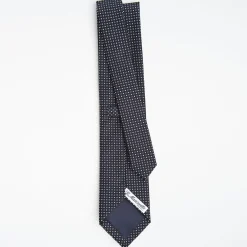 Dark Blue Ceremonial Jacquard Silk Tie Small Geometric Pattern