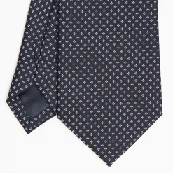 Dark Blue Ceremonial Jacquard Silk Tie Small Geometric Pattern