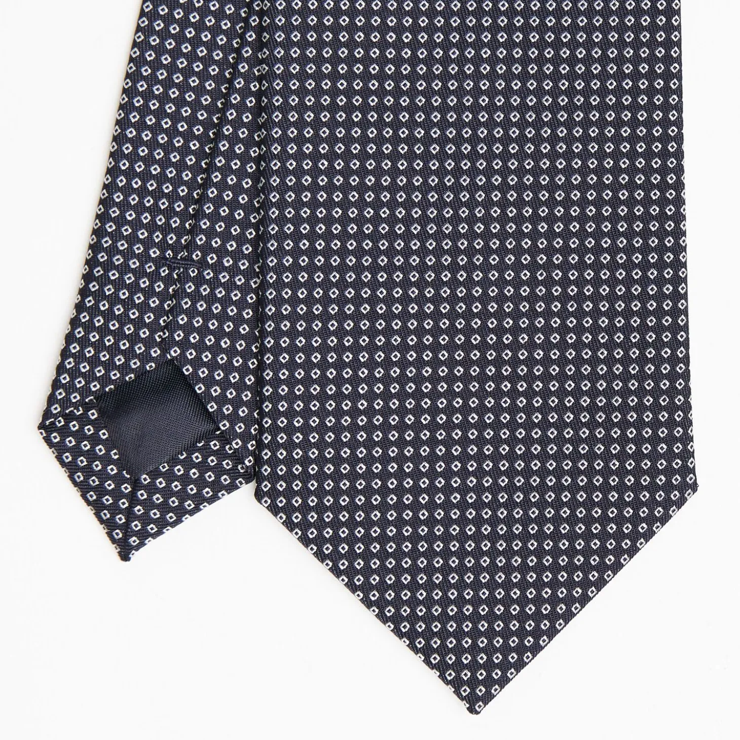 Dark Blue Ceremonial Jacquard Silk Tie Small Geometric Pattern