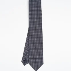 Dark Blue Ceremonial Jacquard Silk Tie Small Geometric Pattern