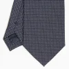 Dark Blue Ceremonial Jacquard Silk Tie - Small Geometric Pattern