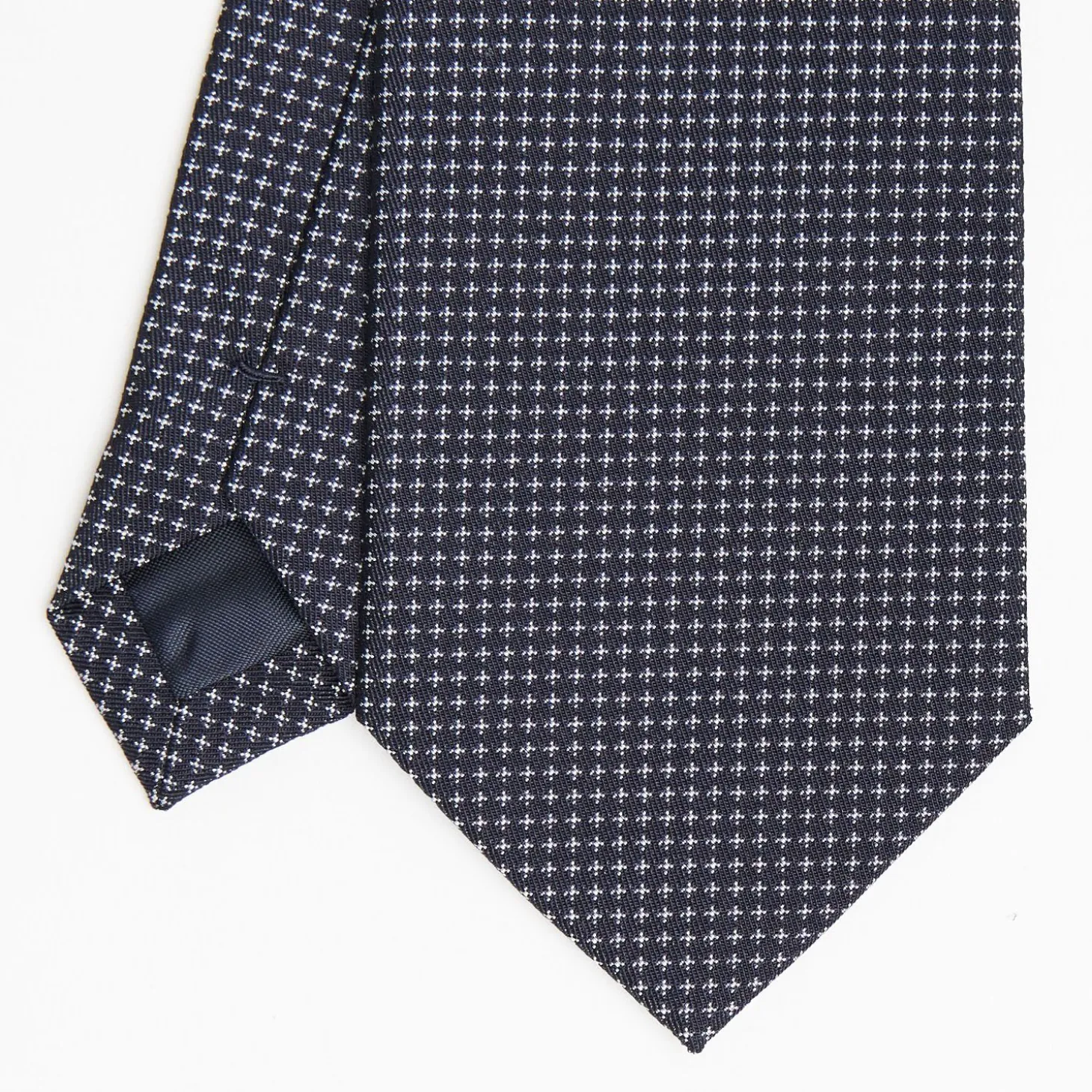Dark Blue Ceremonial Jacquard Silk Tie - Small Geometric Pattern