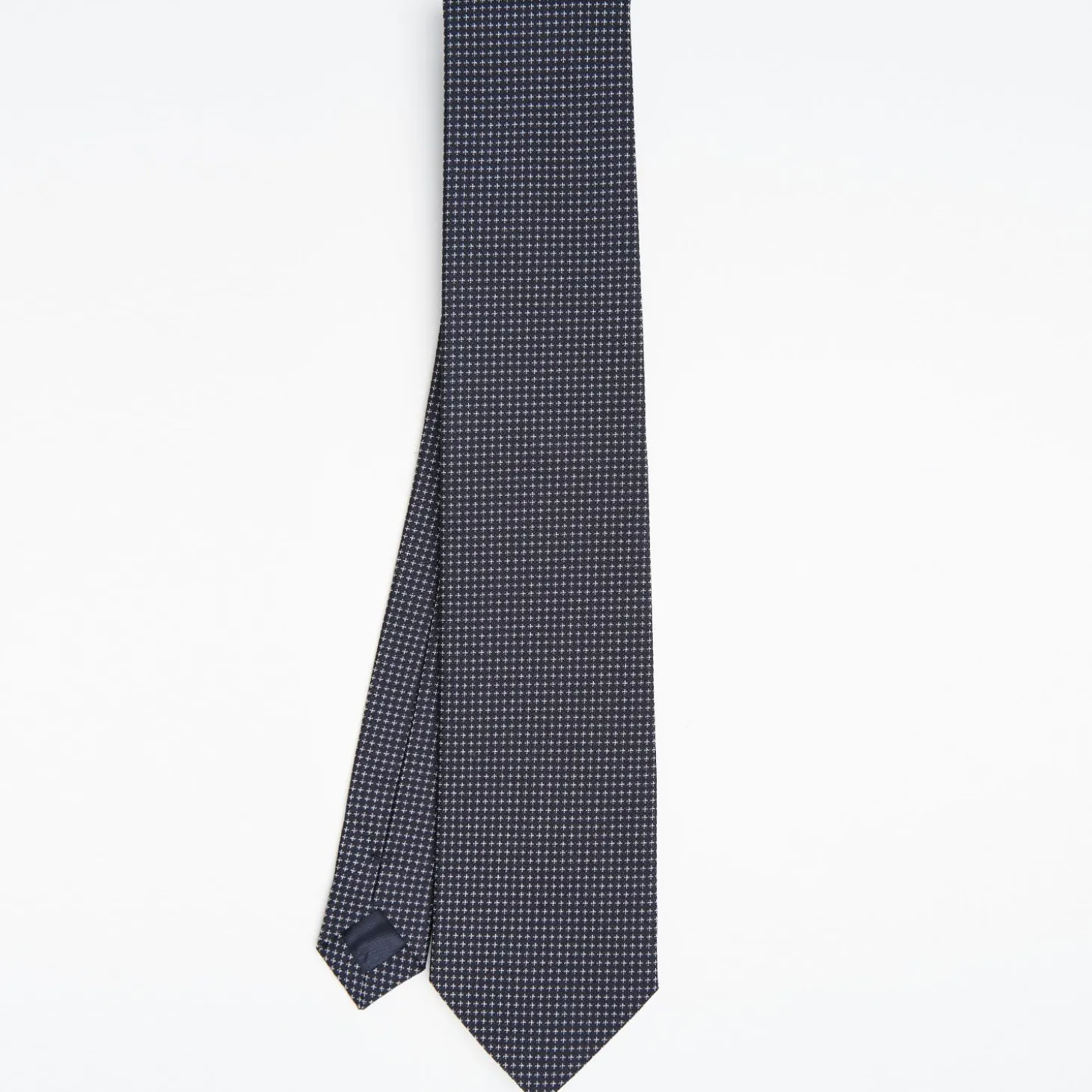 Dark Blue Ceremonial Jacquard Silk Tie - Small Geometric Pattern