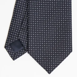 Dark Blue Ceremonial Jacquard Silk Tie Small Geometric Pattern