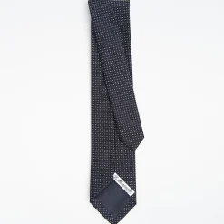 Dark Blue Ceremonial Jacquard Silk Tie Small Geometric Pattern