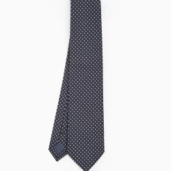 Dark Blue Ceremonial Jacquard Silk Tie Small Geometric Pattern