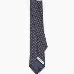 Dark Blue Ceremonial Jacquard Silk Tie Small Geometric Pattern
