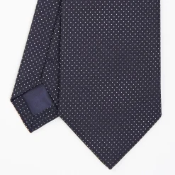 Dark Blue Ceremonial Jacquard Silk Tie Small Geometric Pattern
