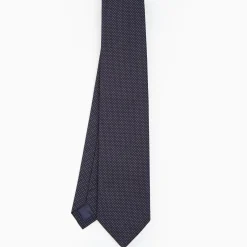Dark Blue Ceremonial Jacquard Silk Tie Small Geometric Pattern