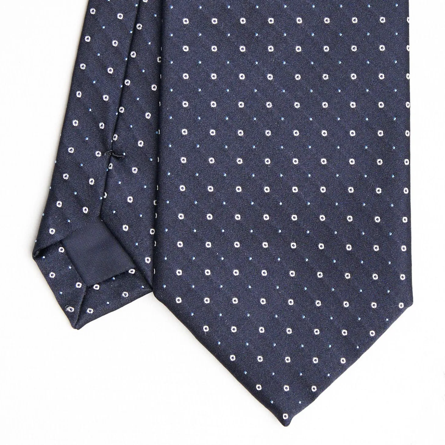 Dark Blue Cerimonial Silk Satin Tie - Small Geometric Pattern